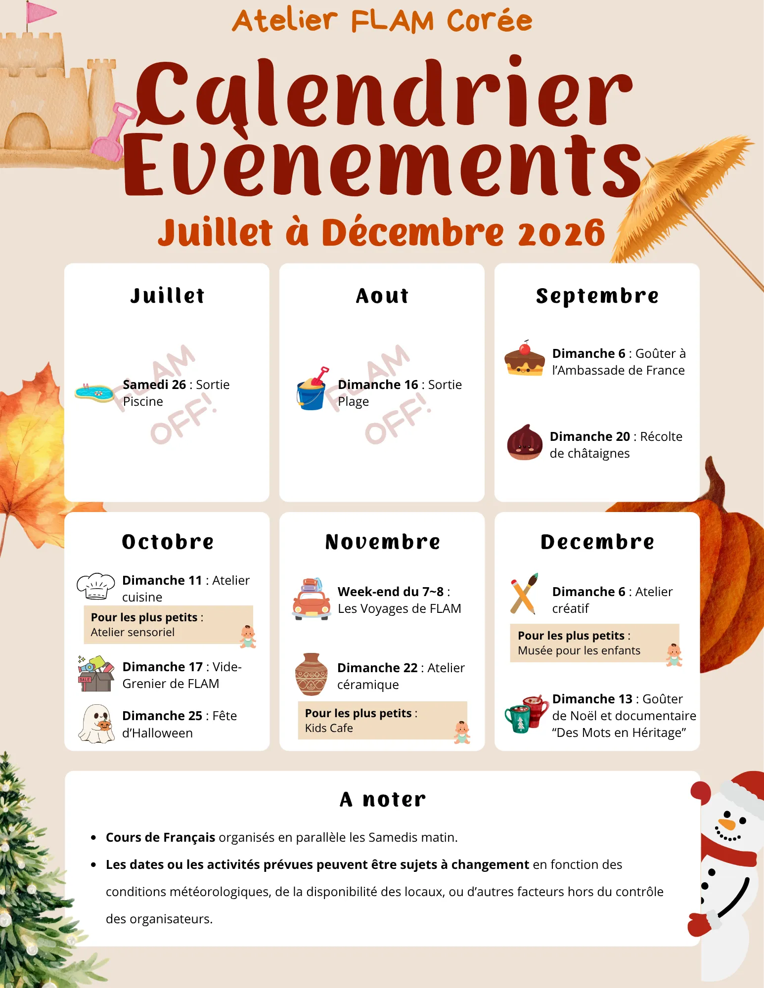 Calendrier des événements FLAM Corée, juillet à décembre 2026